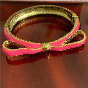 Gold Bow Bangle Bracelet in Pink